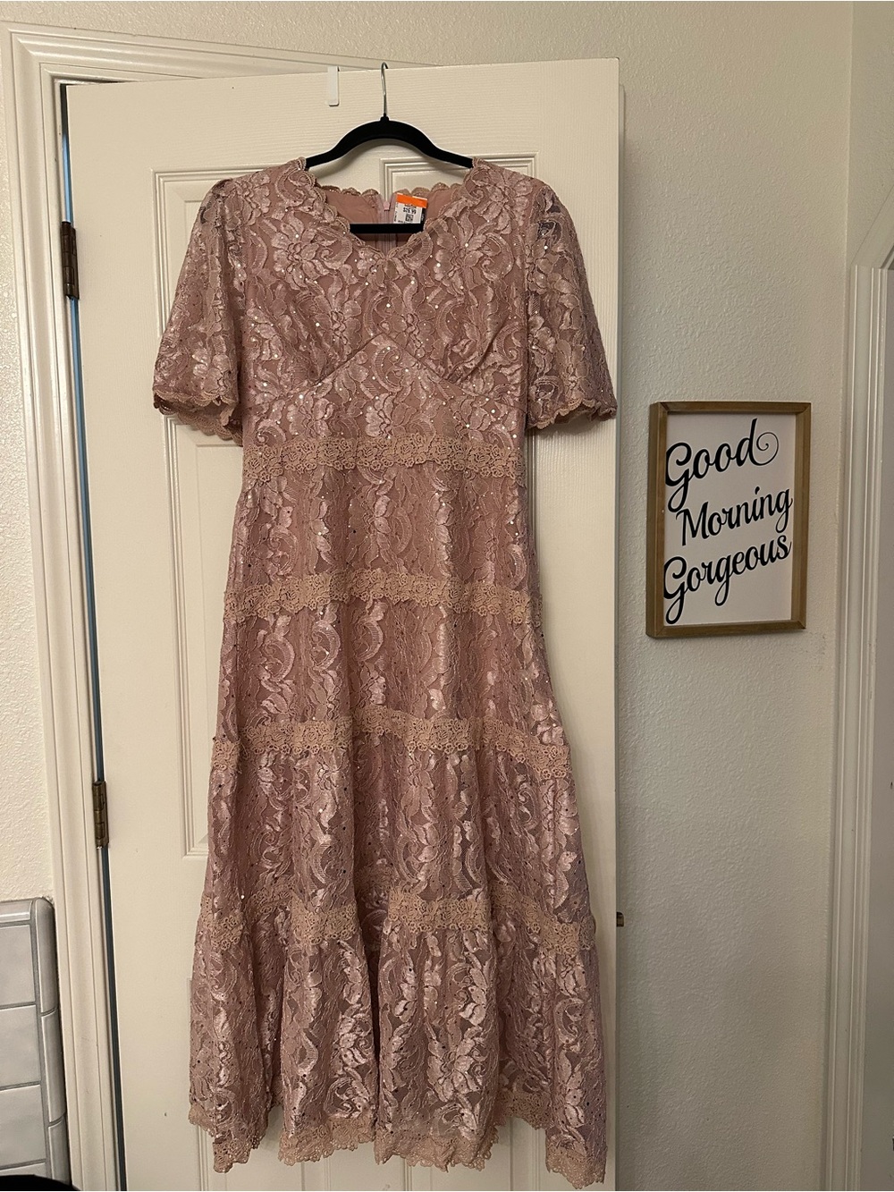 Tiered Lace Midi Dress in Dusty Mauve